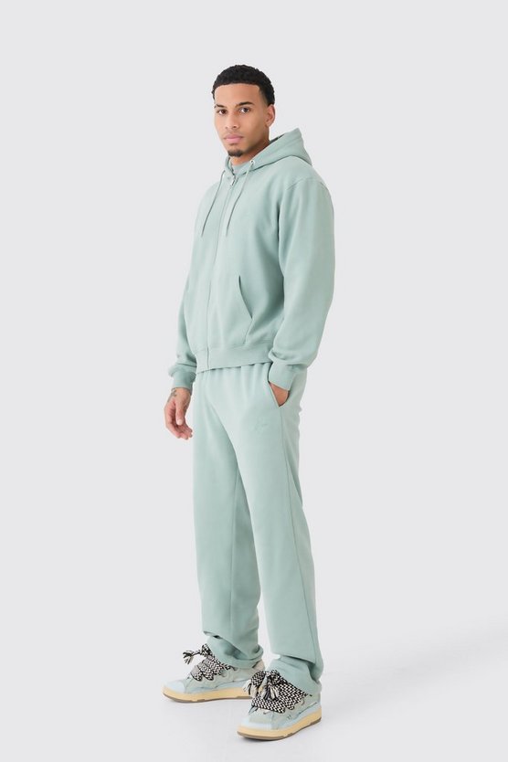 Kastiger Oversize Man Trainingsanzug mit Reißverschluss und Kapuze und Acid-Waschung