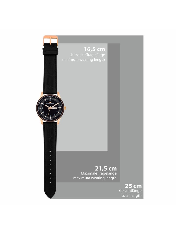 Rhodenwald & Söhne Herren Quarzuhr roségold Echtleder schwarz in schwarz günstig kaufen 20 cm