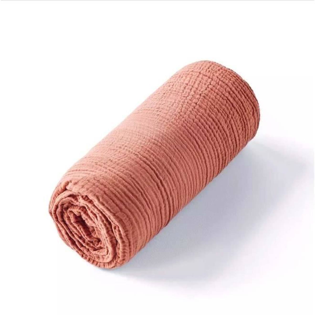 Drap housse uni en gaze de coton Terracotta 60x120 orange