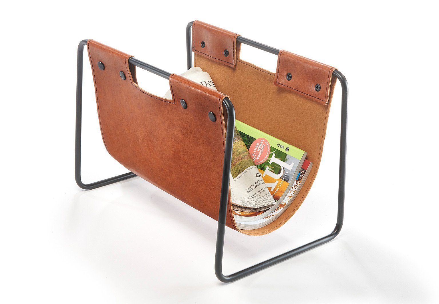 Kobolo Zeitungsständer Magazinsammler aus Metall und Kunstleder braun 37x24x27cm