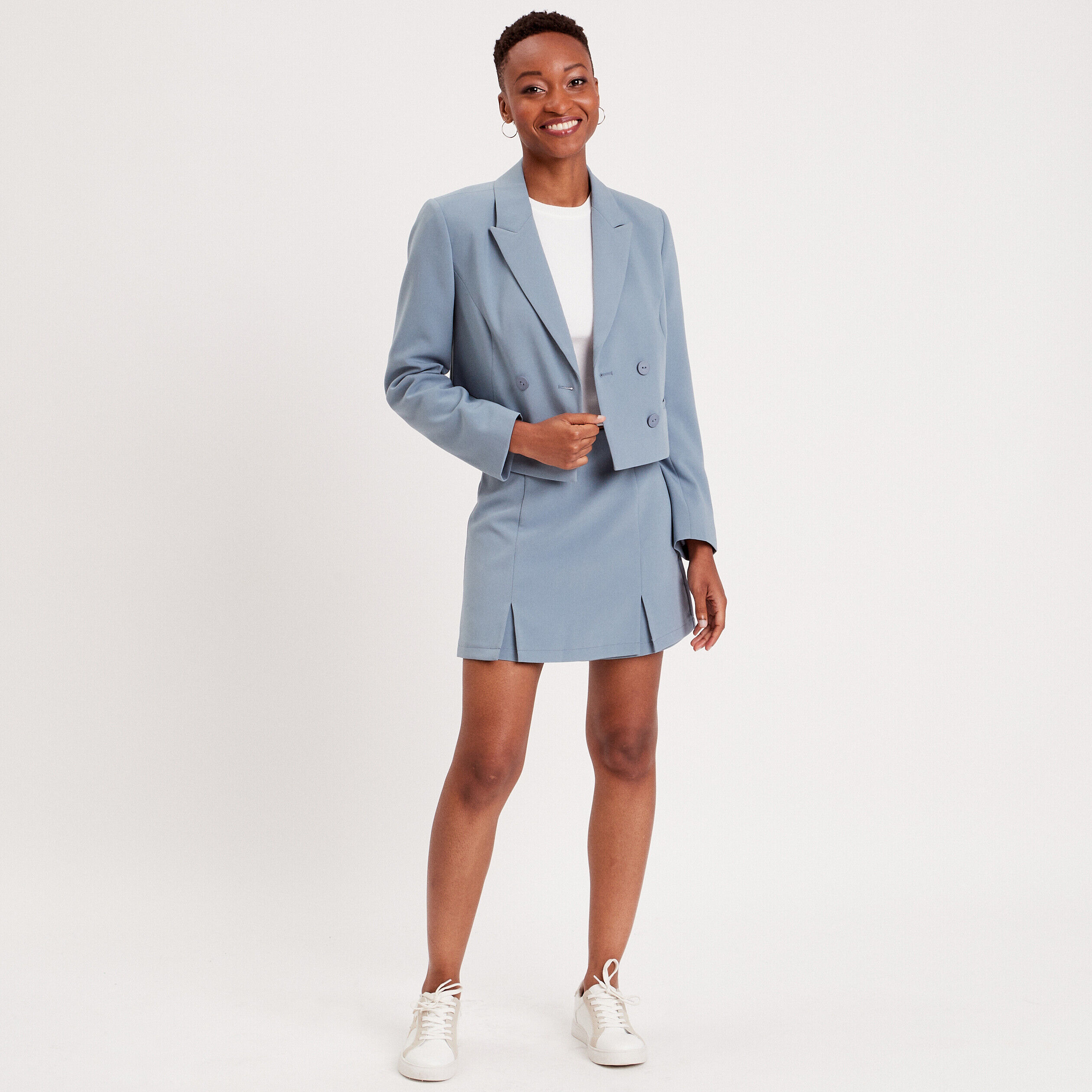 Veste blazer courte droite bleu gris femme | Cache Cache
