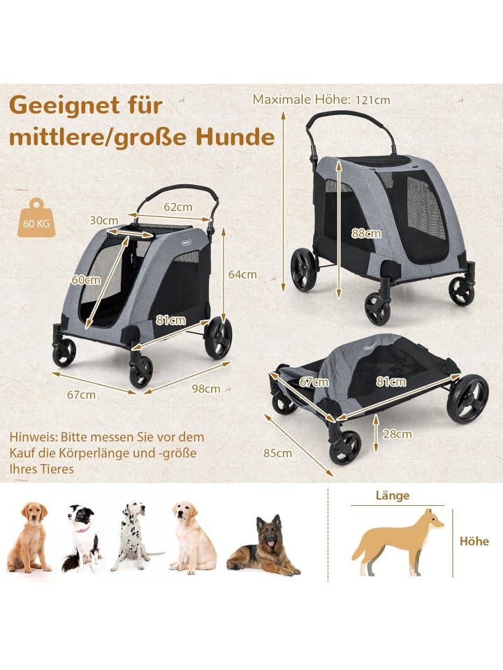 COSTWAY Hundebuggy bis 60 kg in Grau günstig kaufen onesize