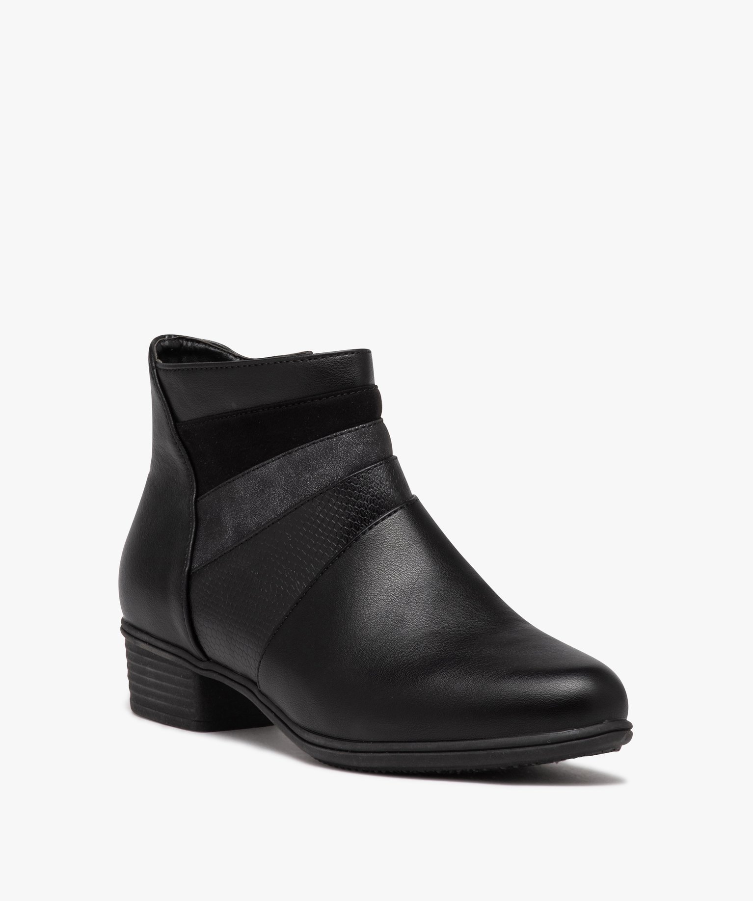 Boots femme confort unies à petit talon noir | GEMO