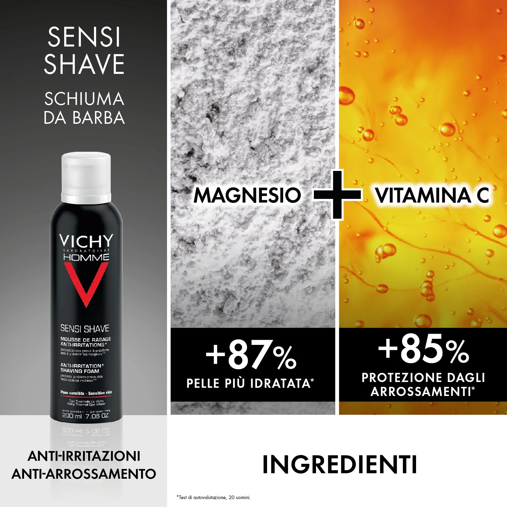 Vichy Homme Pochette Uomo con Gel Doccia Hydra Mag C + Schiuma Da Barba Sensi Shave - Cofanetti Viso e Corpo, Schiuma per Rasatura, Bagno e Doccia