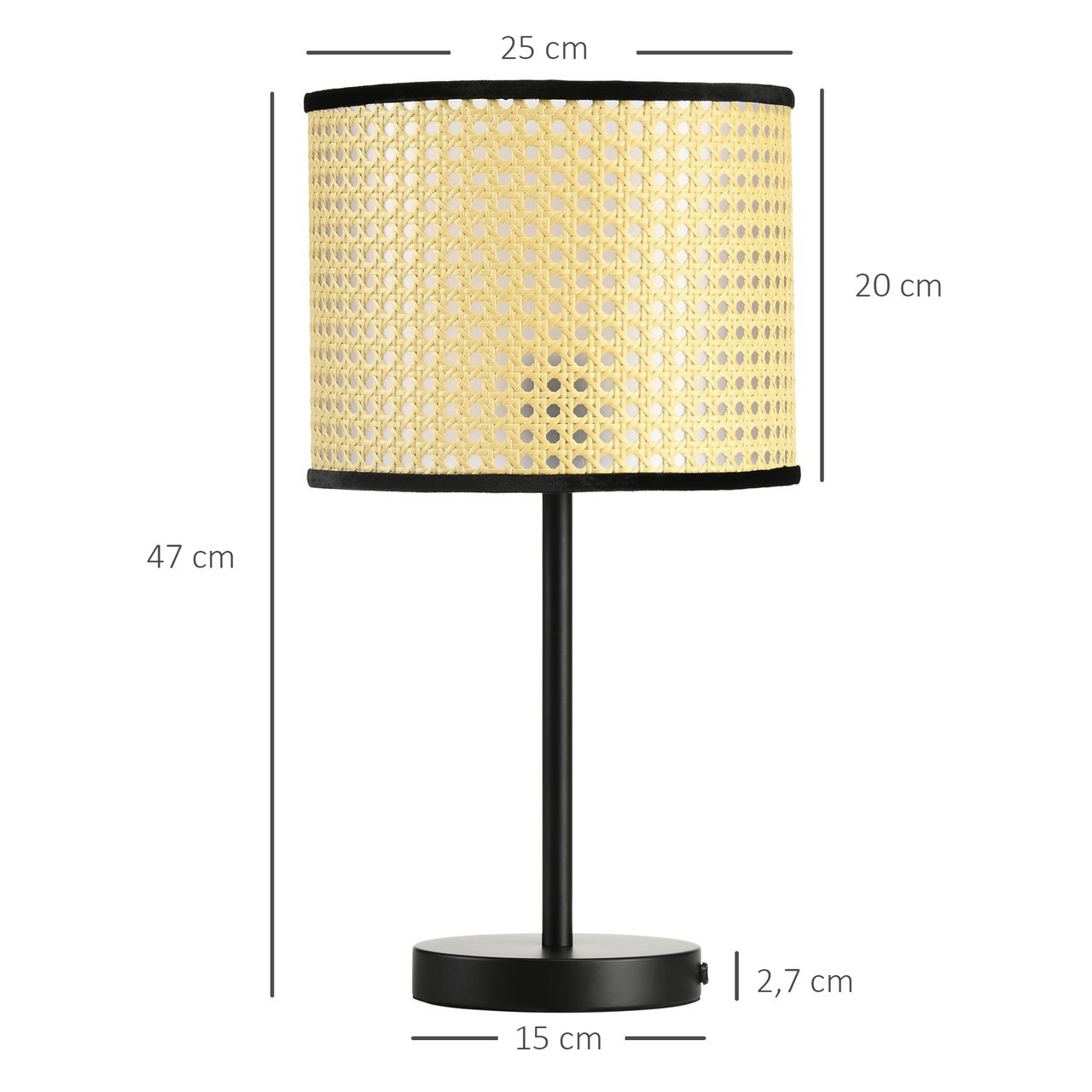 HOMCOM Tischleuchte 40 W Nachttischlampe mit Ratten-Lampenschirm, für Wohnzimmer