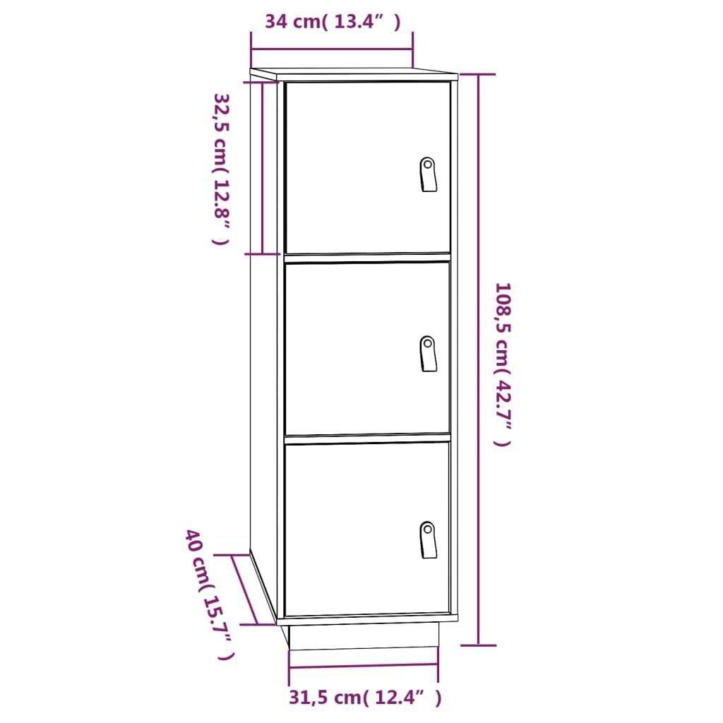 vidaXL Sideboard Highboard Weiß 34x40x108,5 cm Massivholz Kiefer (1 St)