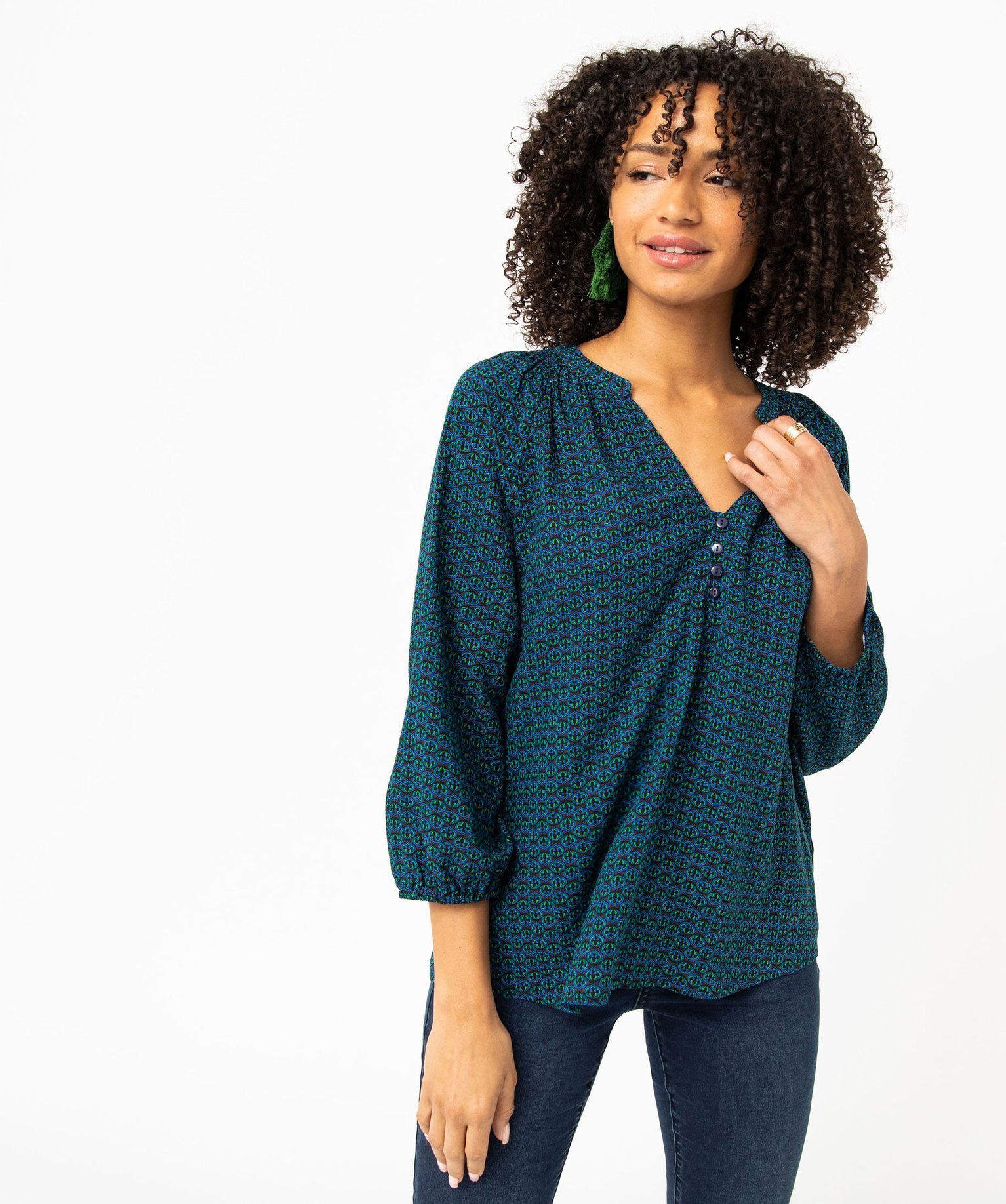 Blouse fluide imprimée à manches 3/4 femme divers | GEMO