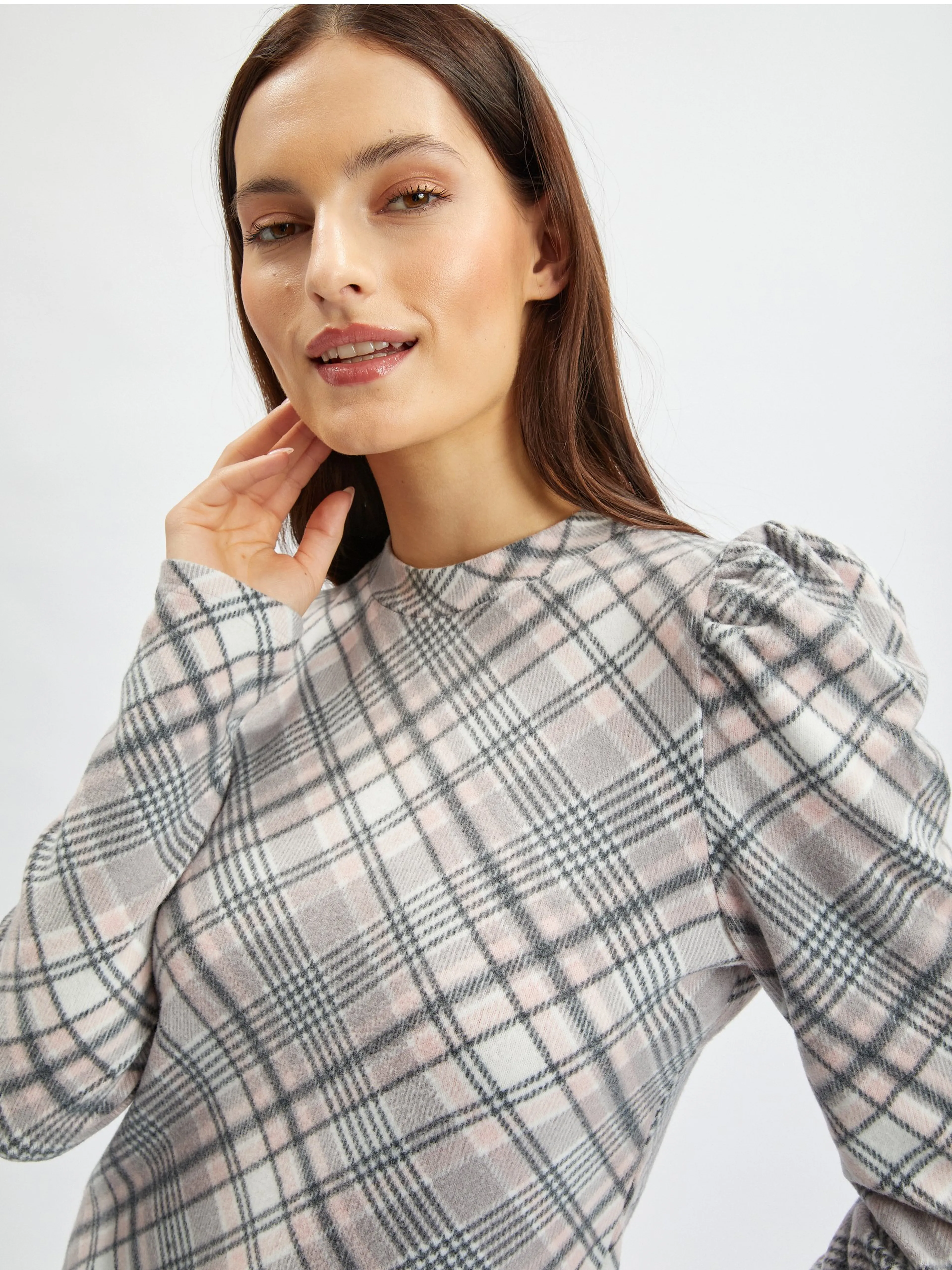 Rosa und grauer Damen-Karo-Pullover ORSAY