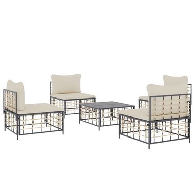vidaXL Loungesofa 5-tlg. Garten-Lounge-Set mit Kissen Anthrazit Poly Rattan, 5 Teile