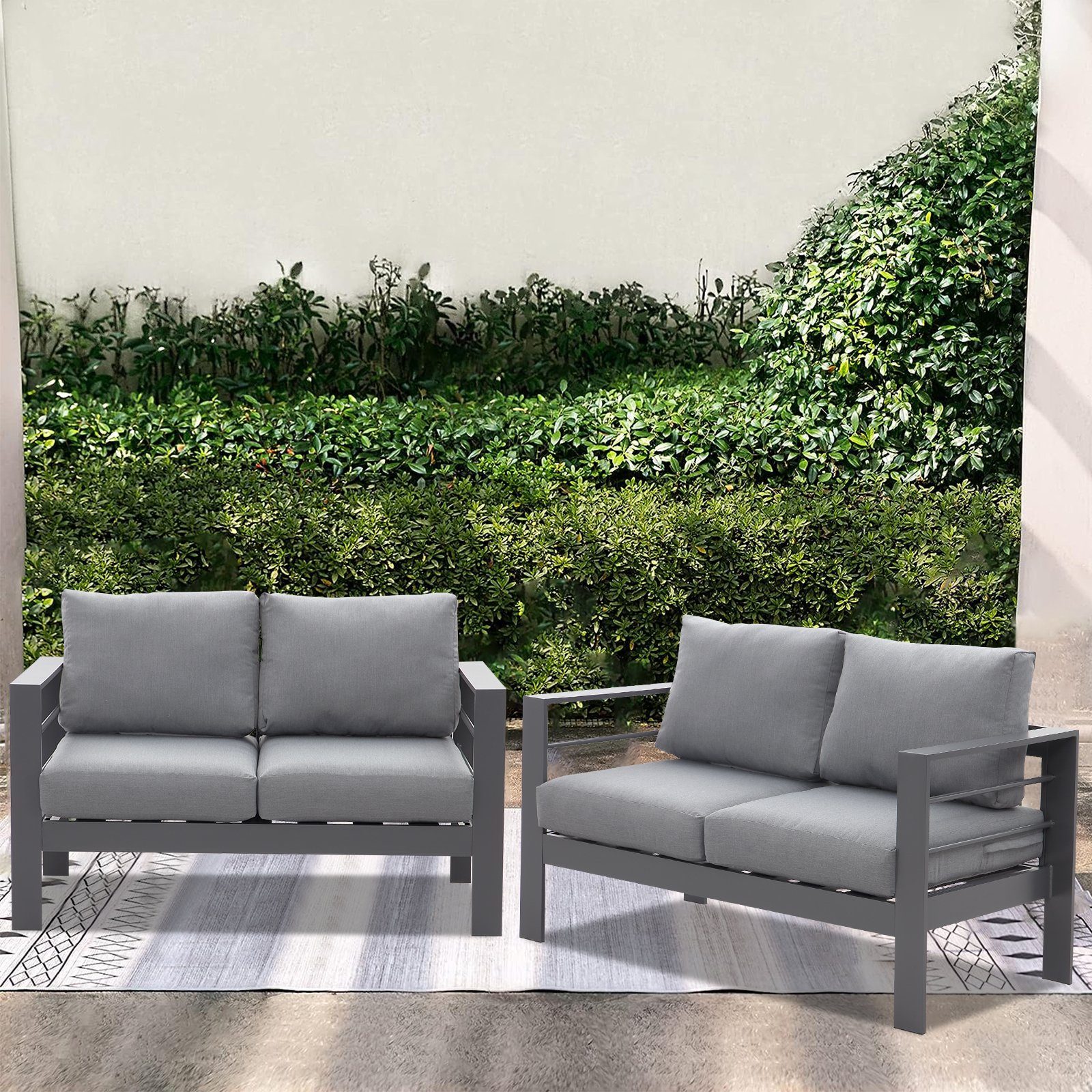 MeXo Loungeset Gartenlounge Set, (Modern Aluminium Gartenmöbelset, 2-tlg., Terrassenmöbel Set Gartengarnituren grau)