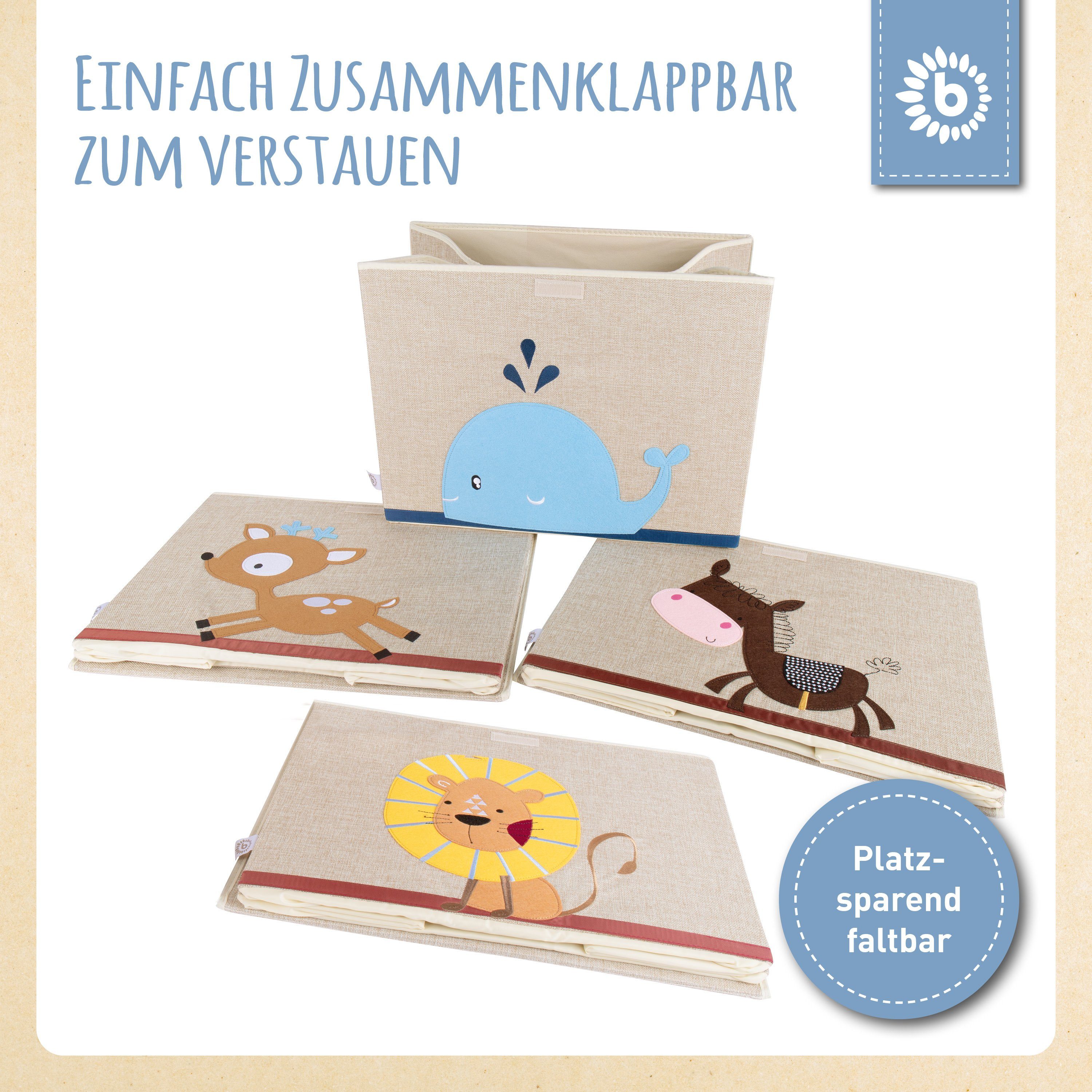 BIECO Spielzeugtruhe Bieco Aufbewahrungsbox mit Deckel 65L faltbar ca. 36x36x51cm Spielzeugkiste mit Deckel Aufbewahrungsbox Kinder Kisten mit Deckel Aufbewahrungsbox Groß Wickeltisch Organizer Wal Motiv