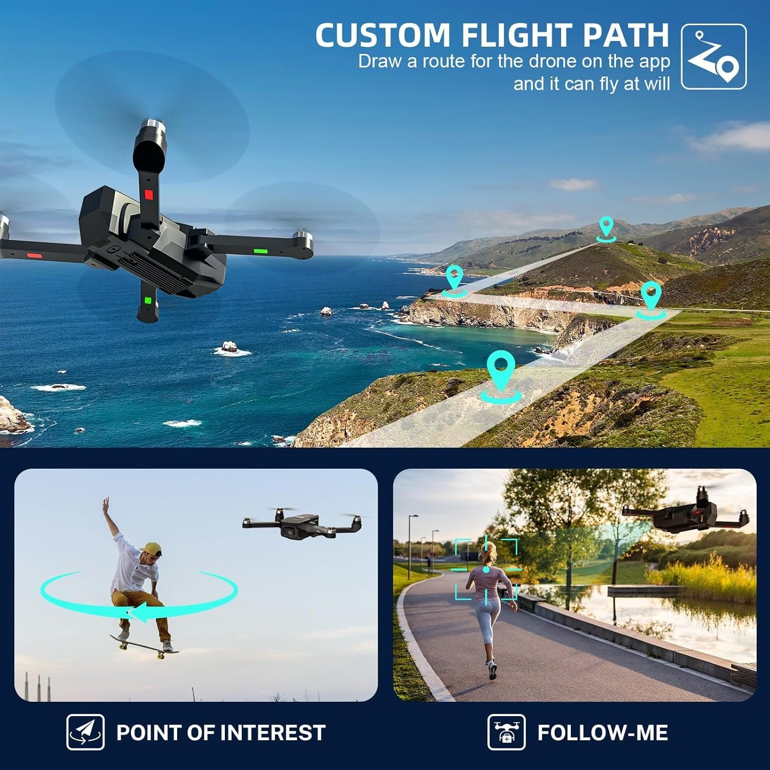 TEEROK T18S GPS mit Kamera 4K für Erwachsene, 5G Übertragung Drohne (1920*1080P, mit Automatische Rückkehr Follow Me Bürstenloser Motor 44 Min Flugzeit)