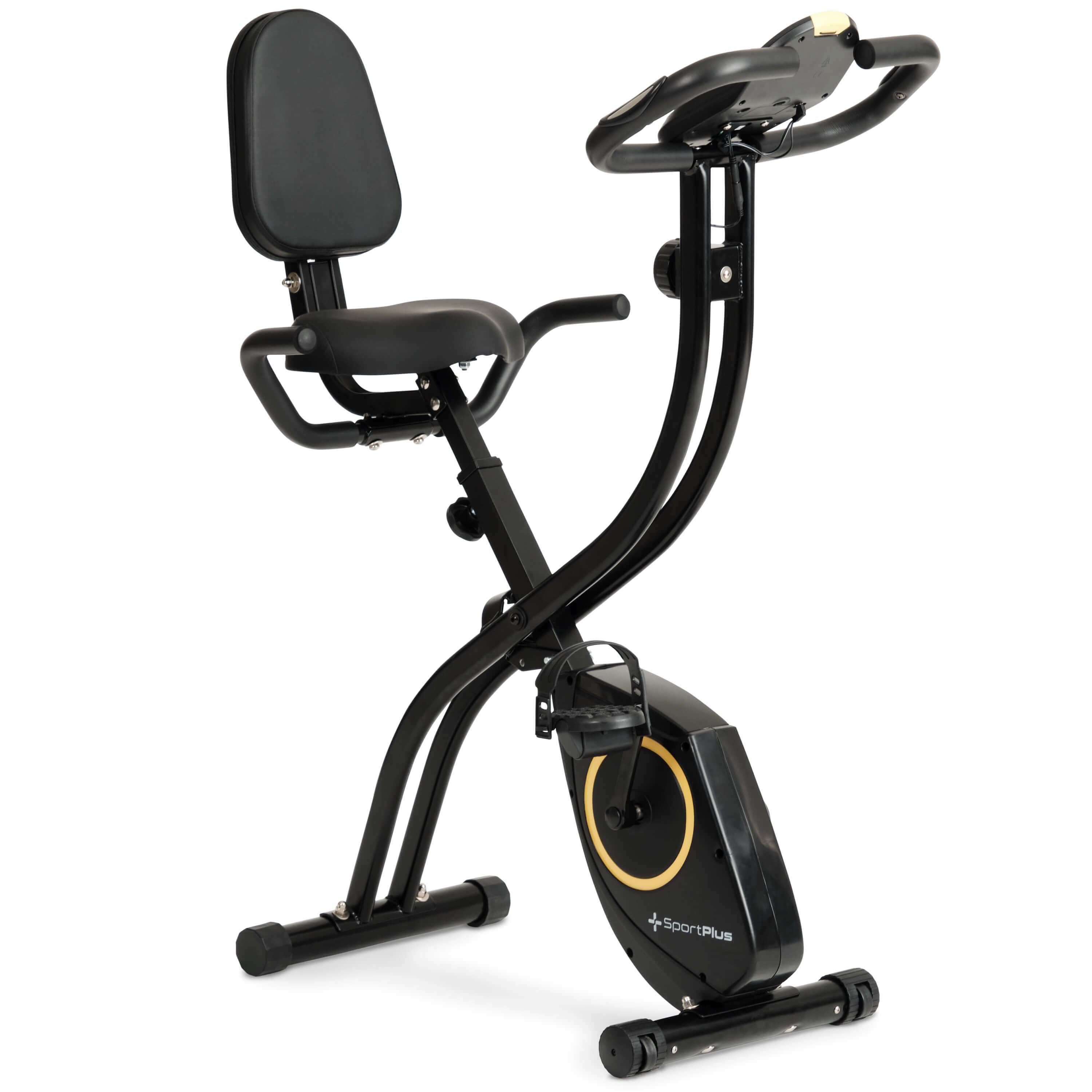 SportPlus Heimtrainer SP-HT-1300-B-iE, Heimtrainer, X-Bike, klappbar für Zuhause, Rückenlehne, 8 Stufen