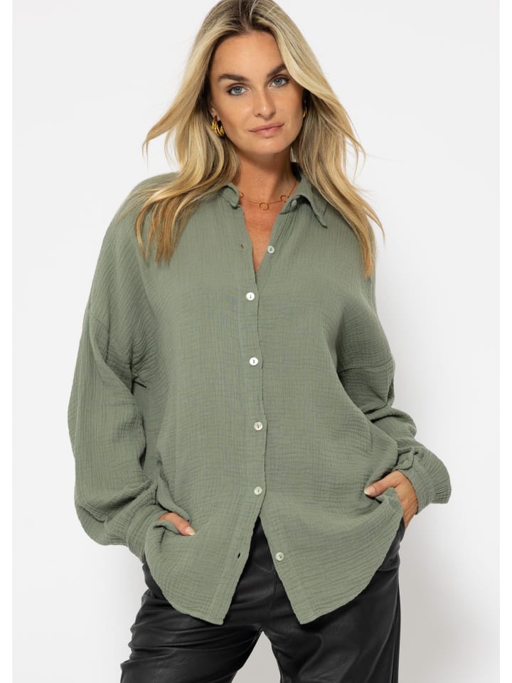 SASSYCLASSY Musselin Bluse im Regular Fit in Khaki günstig kaufen