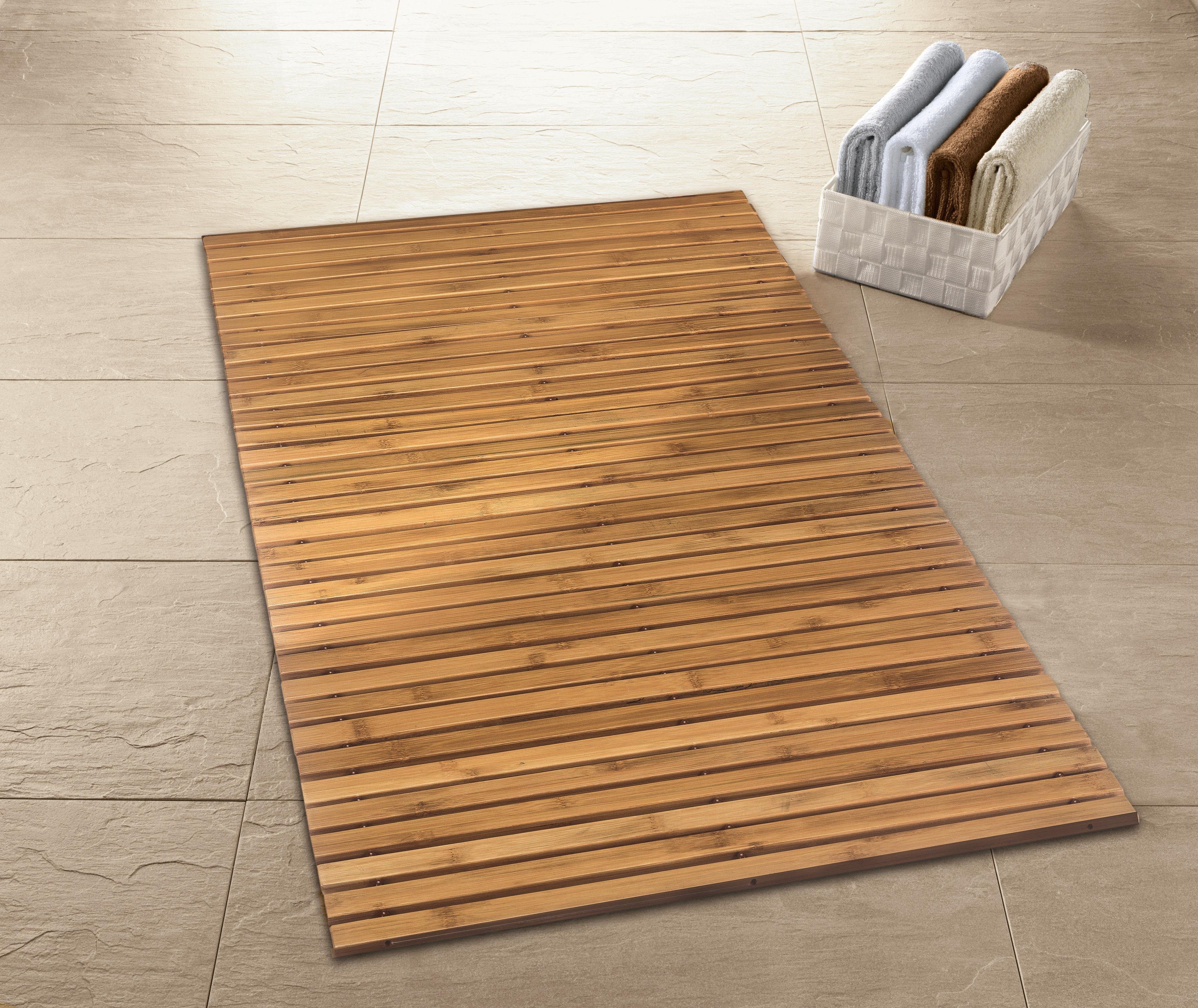 Badematte Level Holzmatte Kleine Wolke, Höhe 8 mm, rutschhemmend beschichtet, fußbodenheizungsgeeignet, Bambus, rechteckig, 100% Bambus