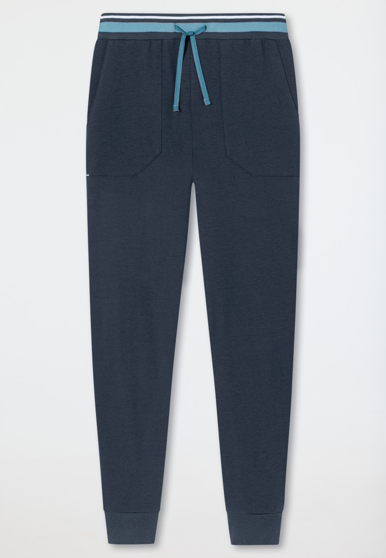Loungehose lang Sweatware Organic Cotton Bündchen Streifen nachtblau - Mix+Relax