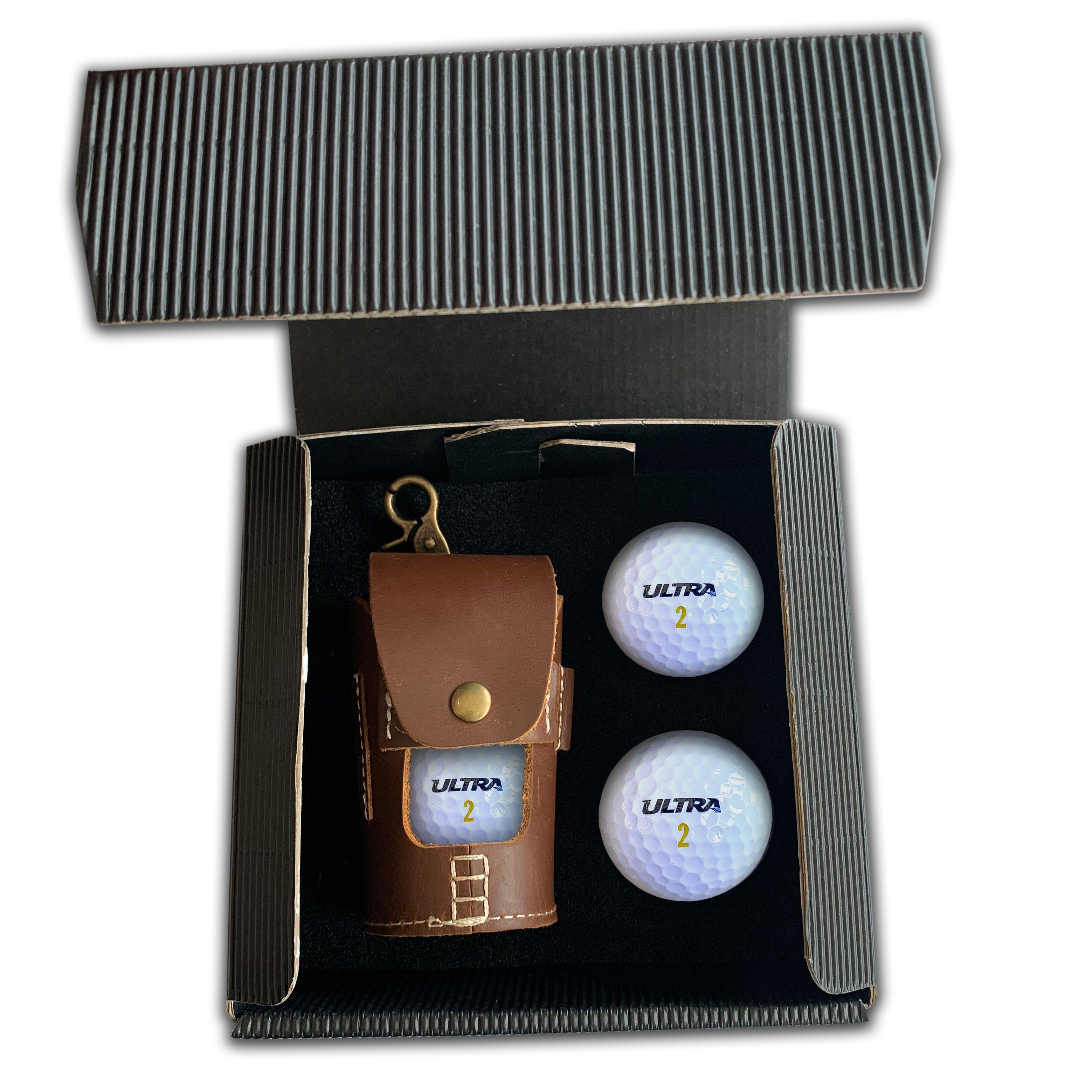elbedruck Golfballtasche Ledertasche Gürteltasche für Golfball inkl. 4 Wilson Ultra Golfbällen im Geschenk-Set Golfspieler/in Golfsport (Set, 5-teilig), 100% Rindsleder, mit Karabinerhaken