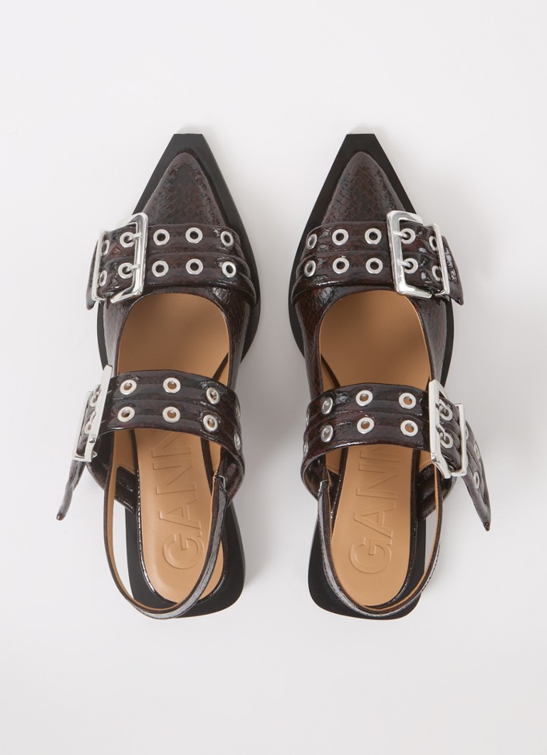 Ganni leather slingback with snakeskin print