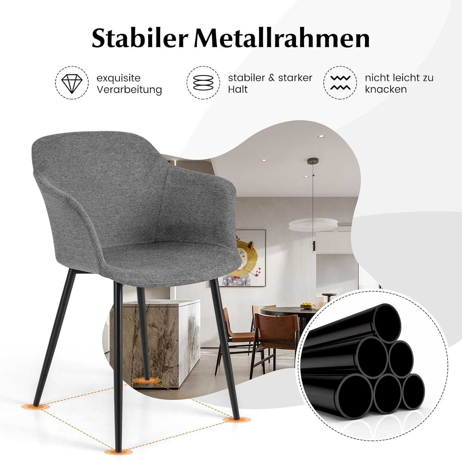 KOMFOTTEU Polsterstuhl Esszimmerstühle (2er Set), bis 150kg belastbar