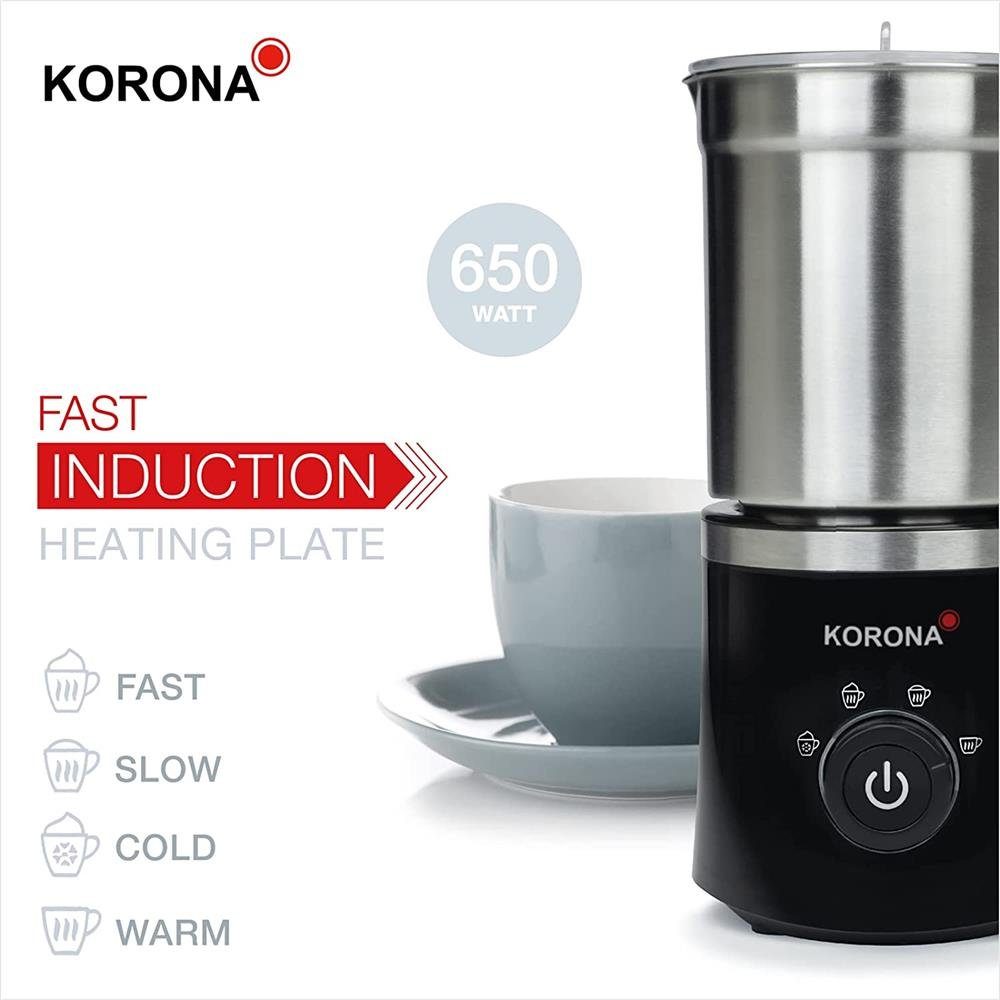 KORONA Milchaufschäumer 18050 Induktions-Milchaufschäumer, Induktion, elektrisch, silber, schwarz, Edelstahl, Milchbehälter, spülmaschinengeeignet, Abschaltautomatik