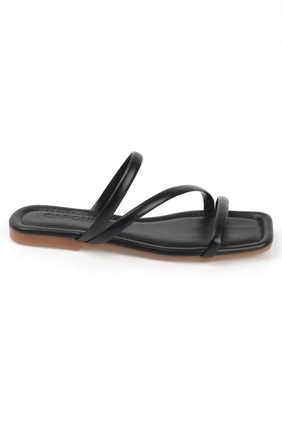 Capone Outfitters  Capone Blunt Toe Three-Striped Metallic Black Damen-Hausschuhe