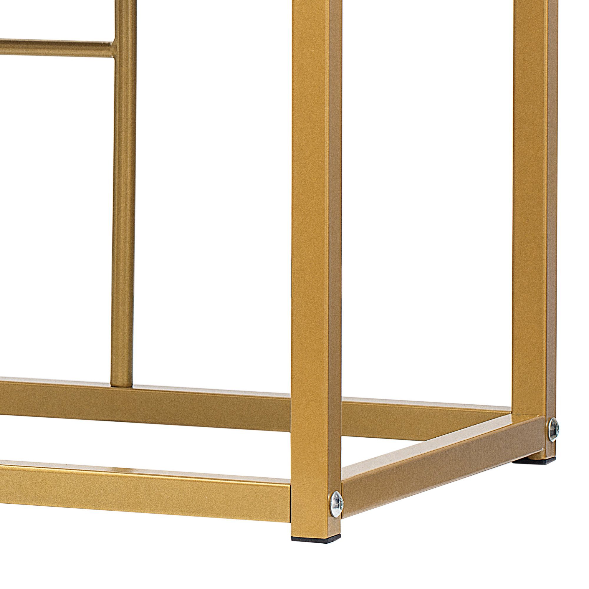 REDOM Essgruppe Essgruppe mit Esstisch, 4 kleinen Hockers und 2 großen Hockers, (7-tlg., 140*70*76cm, belastbar 120 kg), Küchen Esstisch Set ausStahlrahmen Moderner weißer und Gold