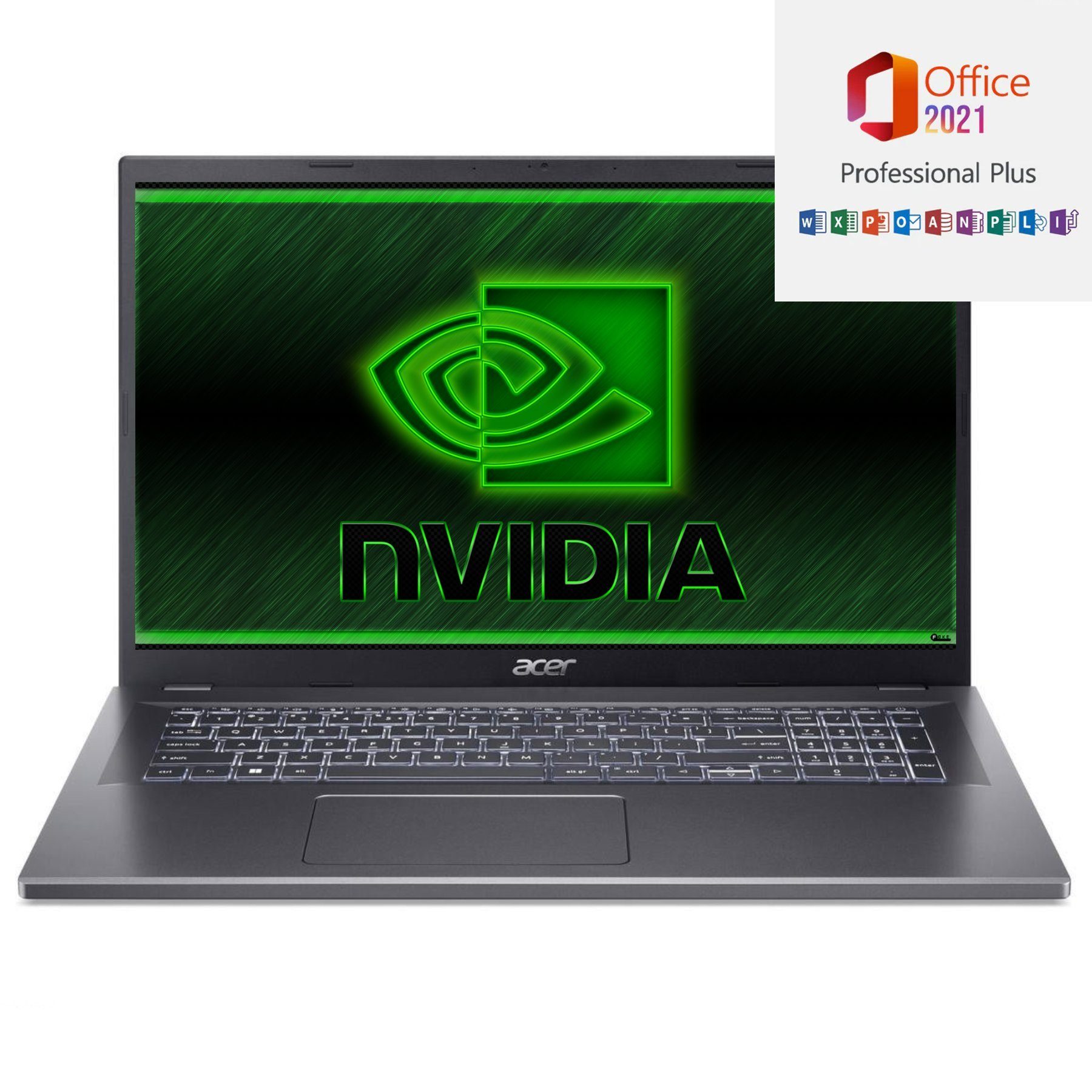 Acer Aspie A517-58, 64GB RAM, Gaming-Notebook (44,00 cm/17.3 Zoll, Intel Core i7 1355U, RTX 2050, 500 GB SSD, Windows 11 Pro 64Bit + MS Office 2021 Plus, Beleuchtete Tastatur)