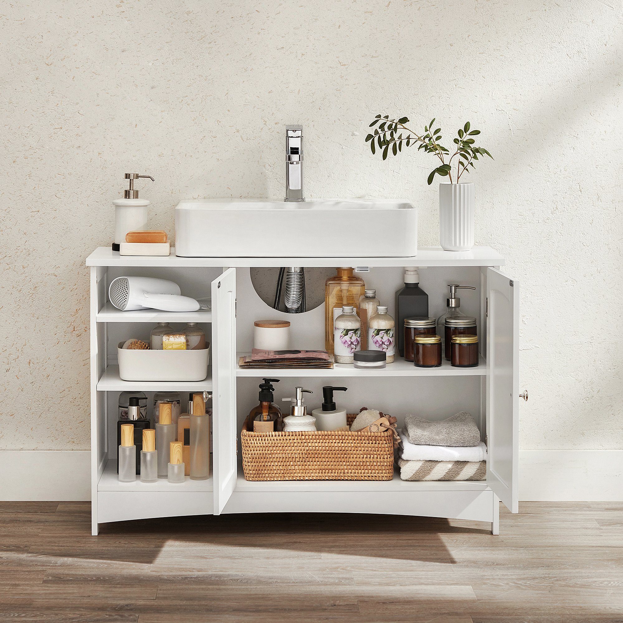 VASAGLE Waschbeckenunterschrank höhenverstellbare Ablagen, 90 x 30 x 60 cm