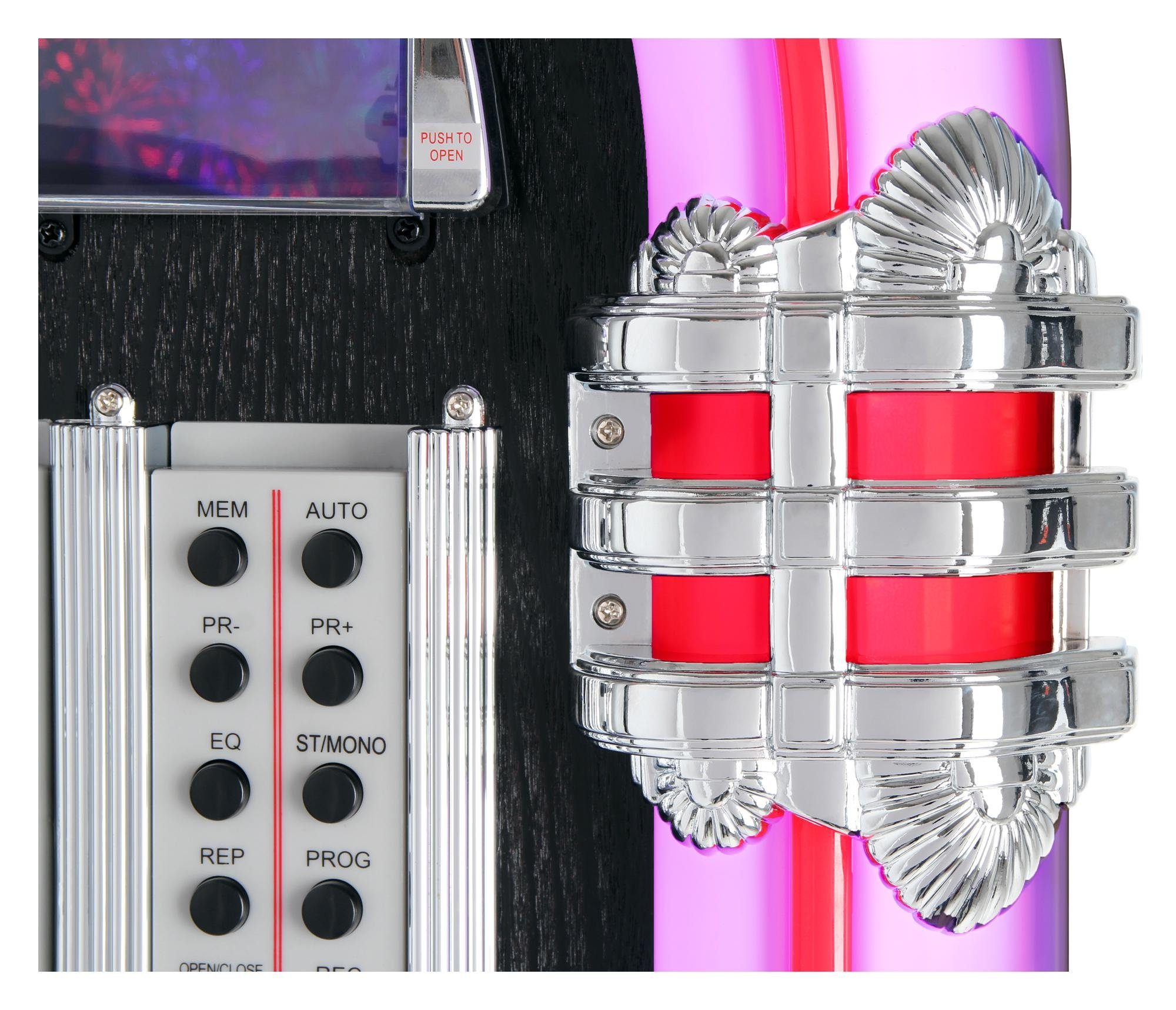 Beatfoxx GoldenAge XXL Jukebox mit Plattenspieler inkl. Untergestell Stereoanlage (UKW/MW-Radio, 60 W, Retro Musikbox mit LED-Beleuchtung, CD-Player, Bluetooth, USB-SD, AUX)
