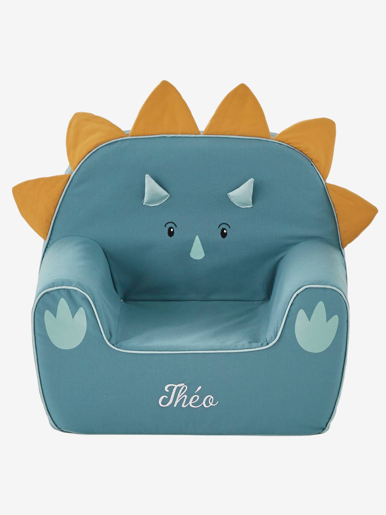 Vertbaudet Kinderzimmer Sessel in Dino-Form, Triceratops, personalisierbar - blau/karamell