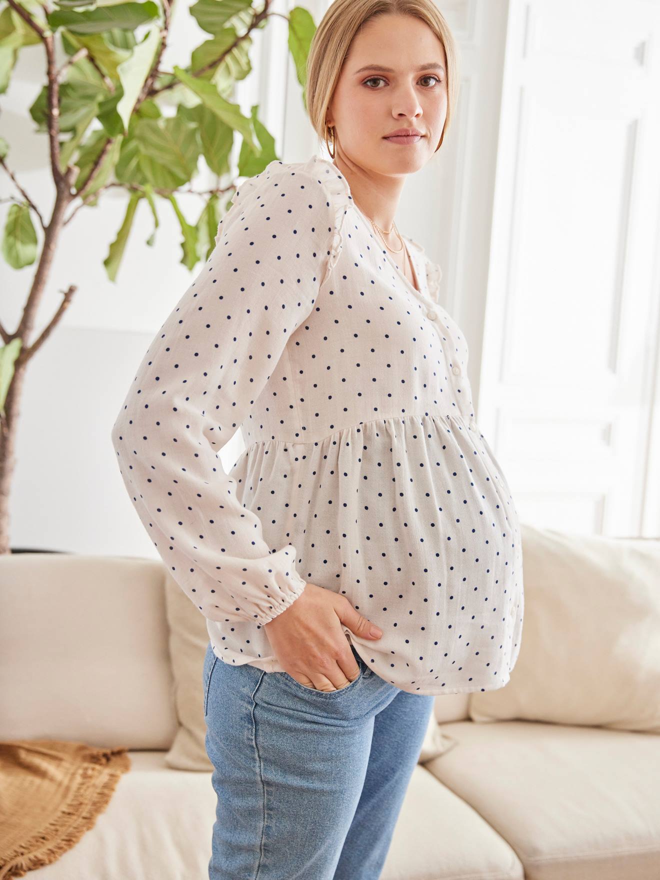 Vertbaudet Bluse für Schwangerschaft und Stillzeit - wollweiß