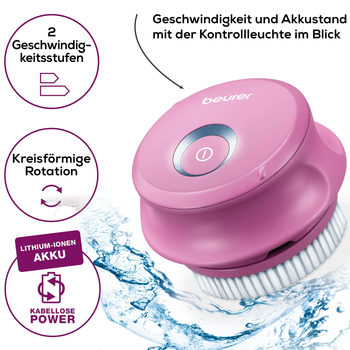 Beurer Körperbürste FC 55 Pureo Complete Cleansing-Tiefenreinigende Körperreinigungsbürste mit abnehmbarem Handgriff