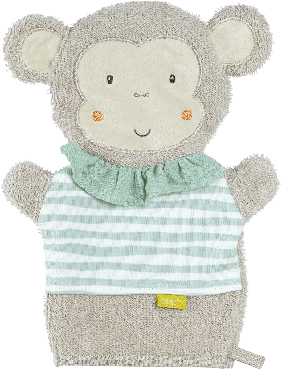 Waschhandschuh Affe, beige & blau, 1 St