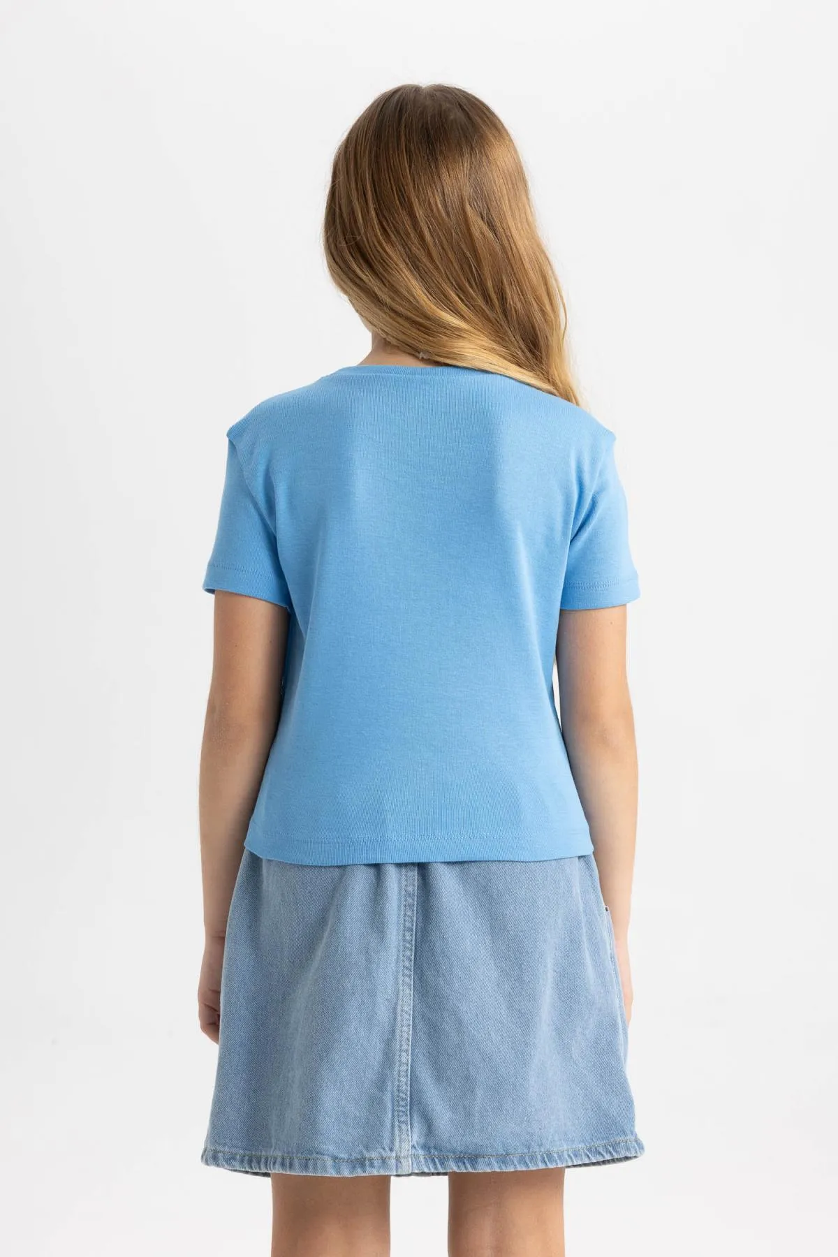 DeFacto  Geripptes Kurzarm-T-Shirt für Mädchen in schmaler Passform B3054a824sm