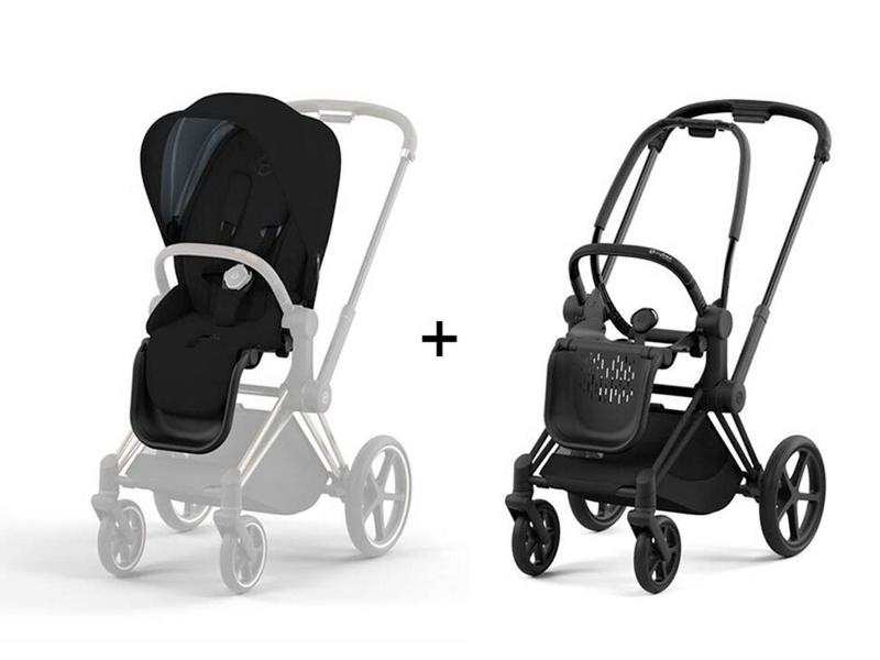 Poussette PRIAM 4 châssis Matt Black habillage Stardust Black Plus
