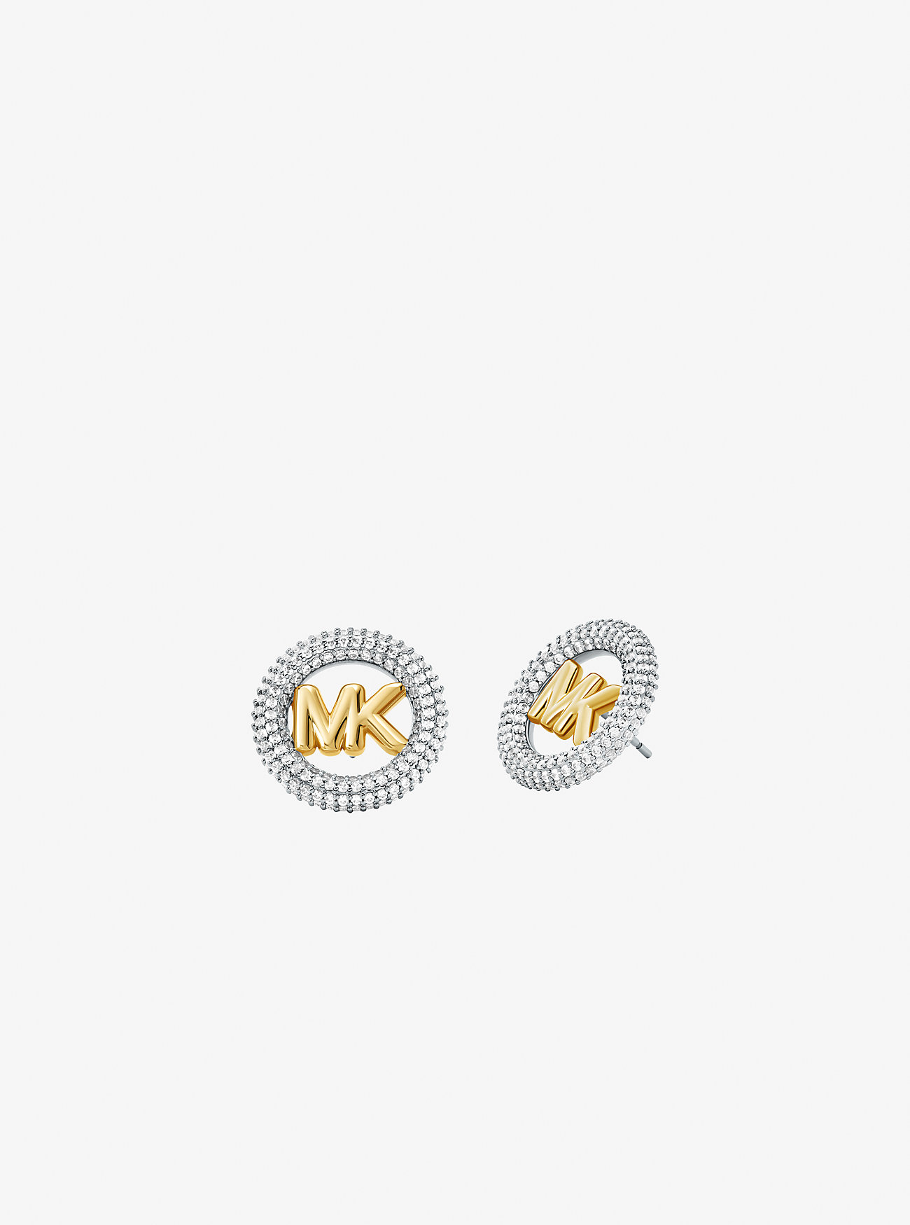 Medium Precious Metal-Plated Brass Pavé Logo Stud Earrings - TWO TONE