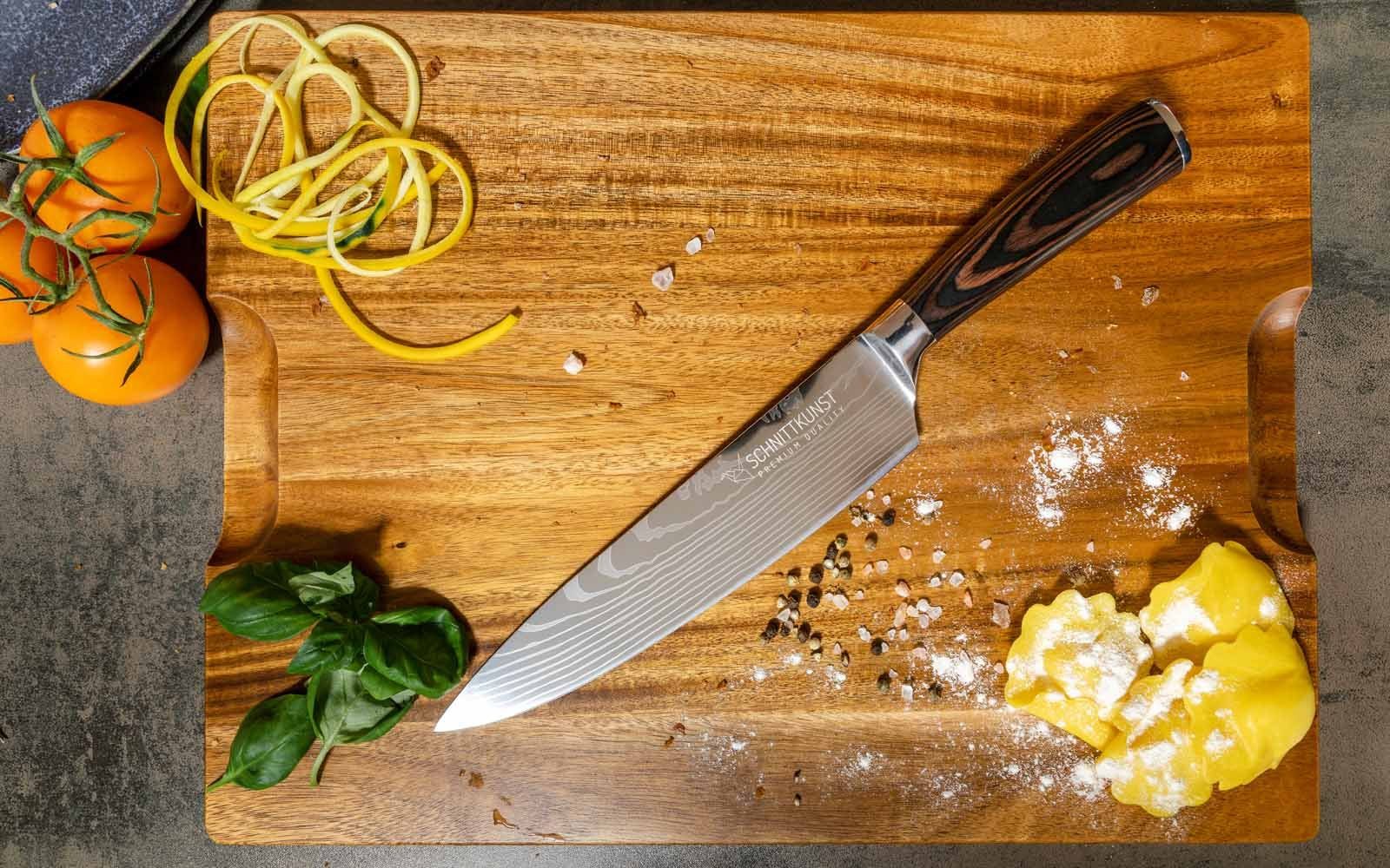 SOSmart24 Kochmesser SOSmart24 SCHNITTKUNST Profi Küchenmesser mit Holzgriff 20cm Edelstahl Klingenlänge - Schneidemesser, Küche, Profimesser, Damast, Messer, Extrem scharf