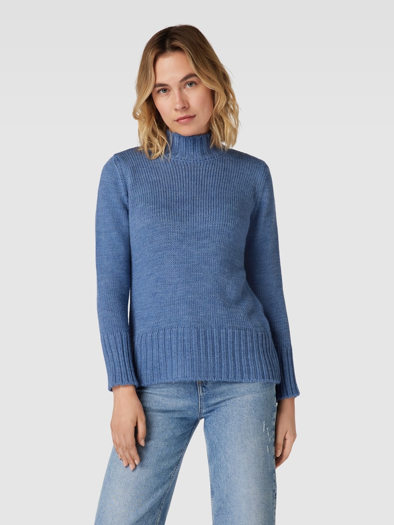 Strickpullover in unifarbenem Design mit Stehkragen in rauchblau