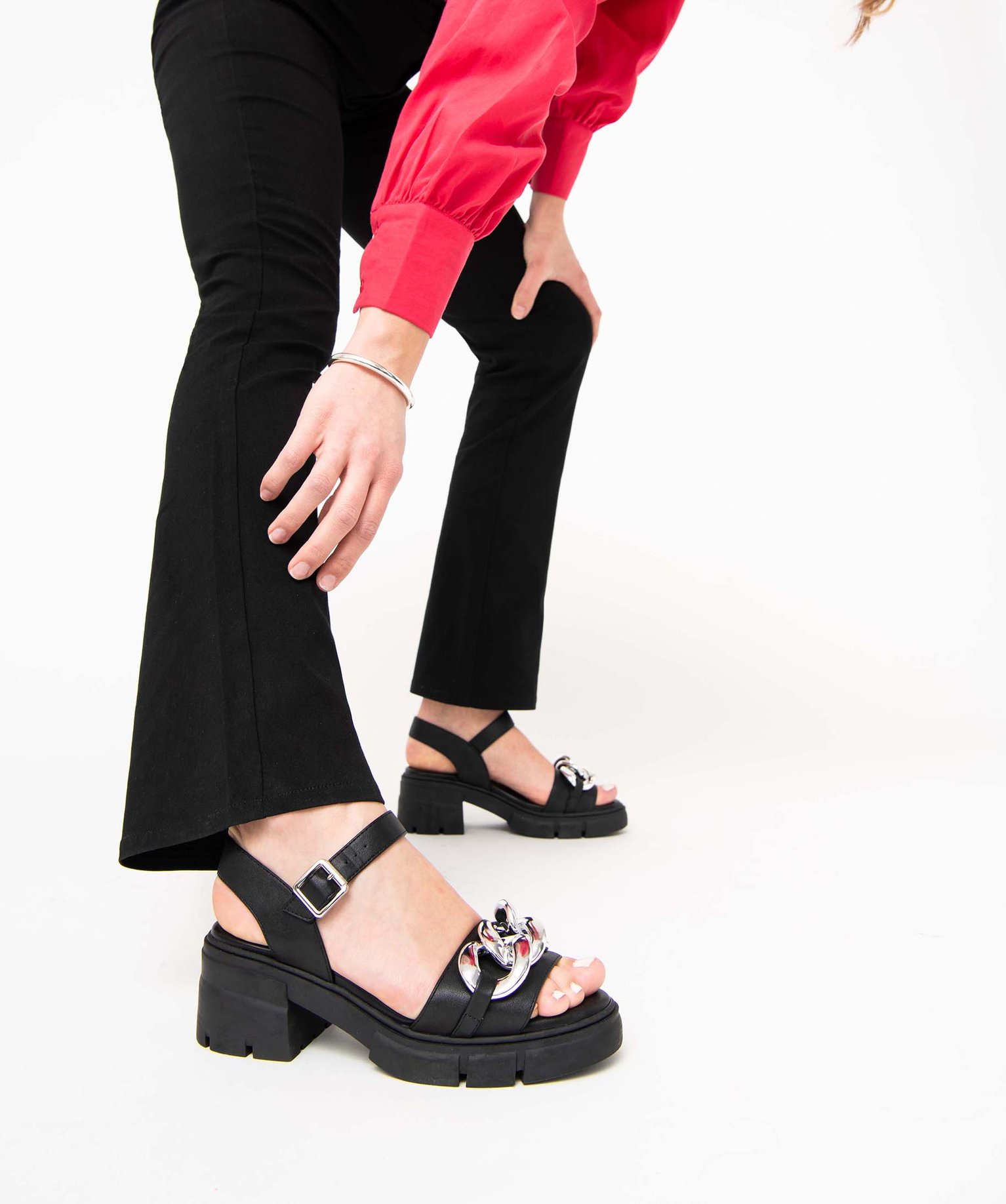 Sandales femme à talon semelle crantée et dessus chane noir | GEMO