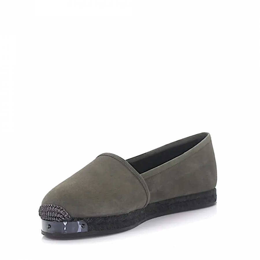 Giuseppe Zanotti - Espadrilles Santiago Veloursleder khaki Kaninchenfell Bast - grün