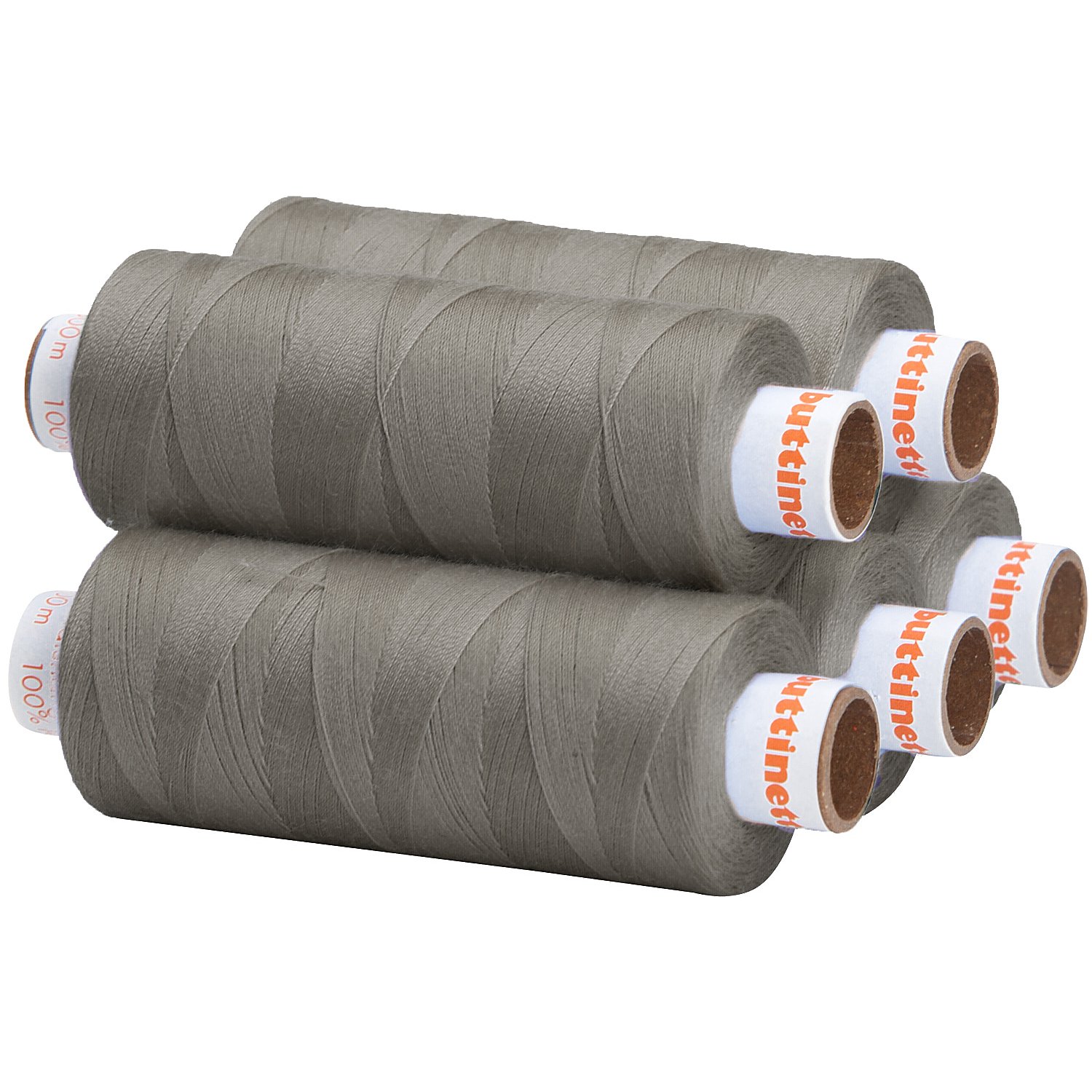 buttinette Universal-Nähgarn, Stärke: 100, 5er-Pack, grau