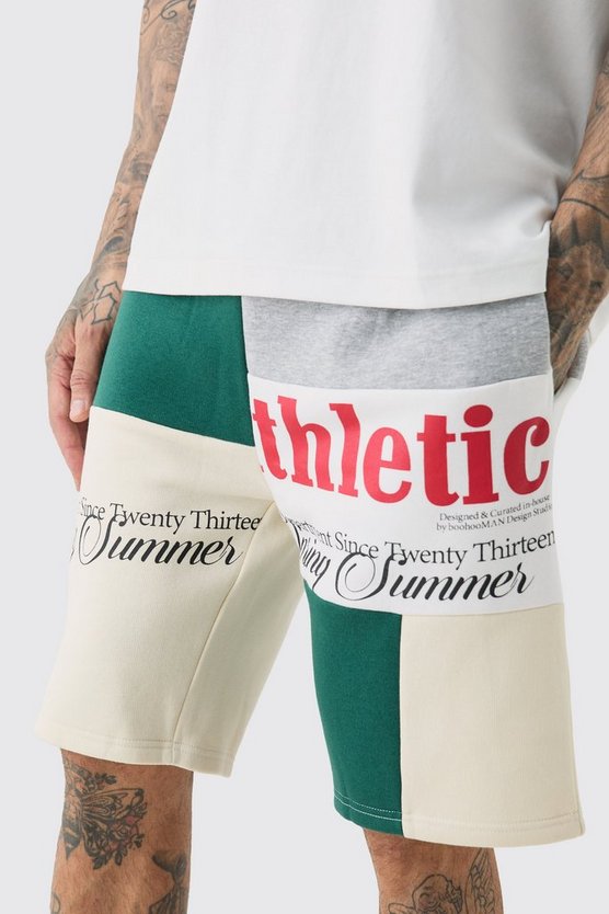 Tall lockere Patchwork Jersey-Shorts mit Print