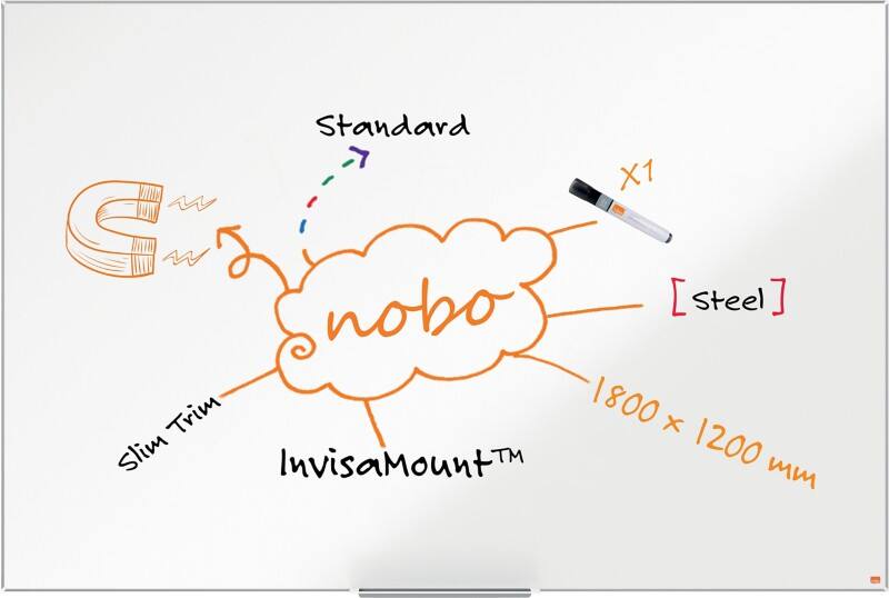 Nobo Impression Pro Whiteboard 1915406 Wandmontiert Magnetisch Lackierter Stahl 180 x 120 cm Schlanker Rahmen
