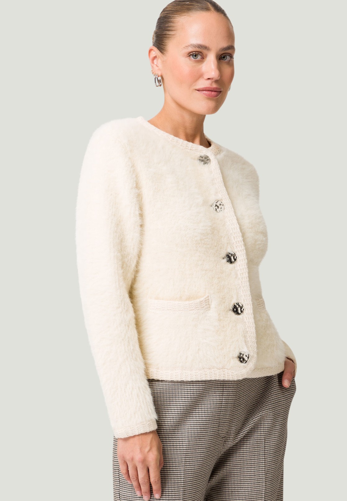 Teddy-Strickjacke mit Knopfleiste