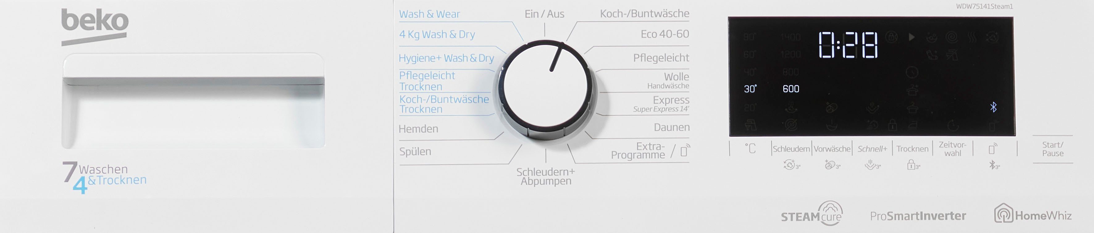BEKO Waschtrockner WDW75141Steam1, 7 kg, 4 kg, 1400 U/min