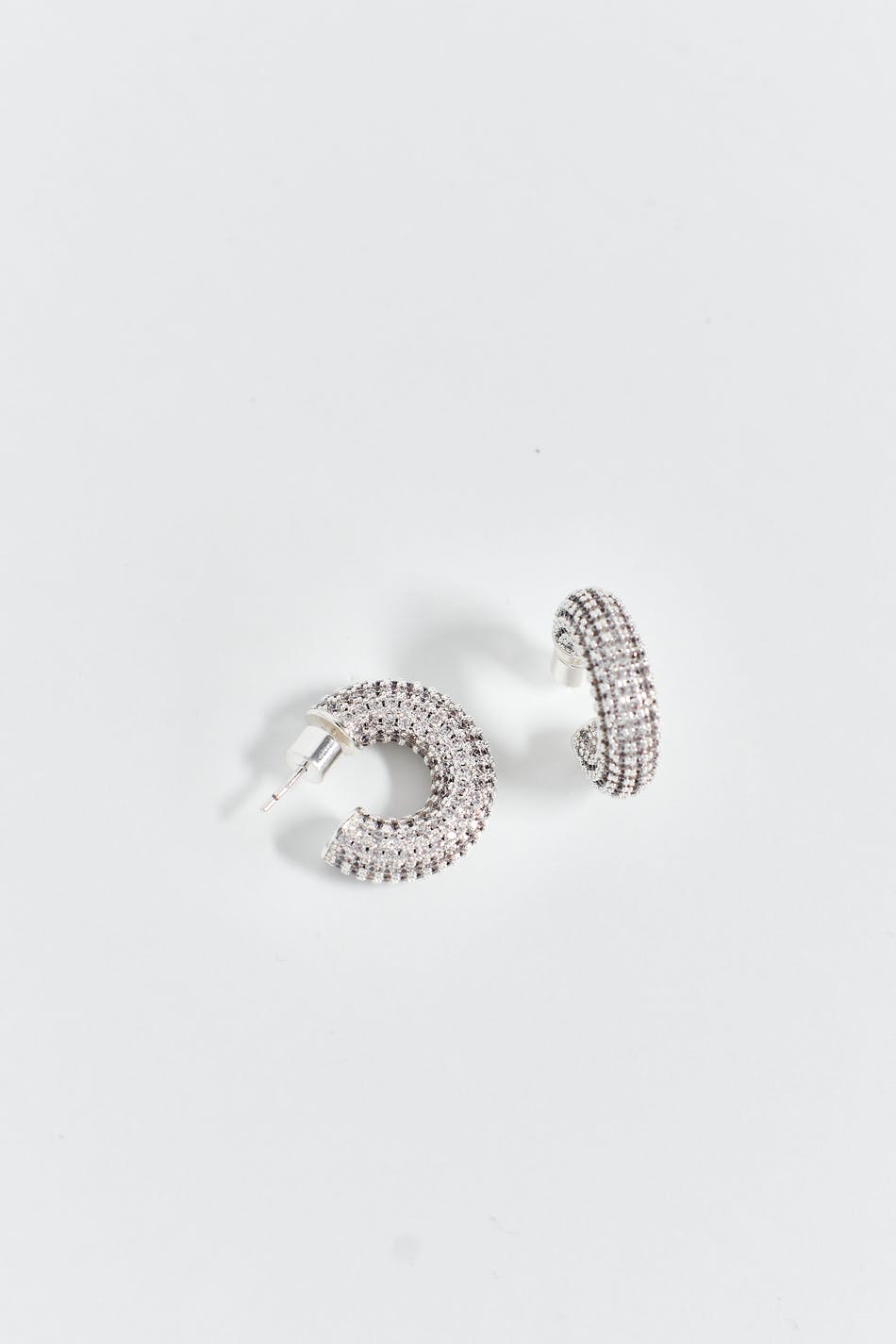 Pave silver hoops earrings