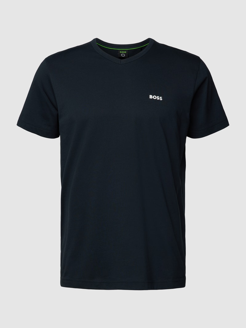 T-Shirt mit Brand-Applikation Modell 'Teevn' in dunkelblau