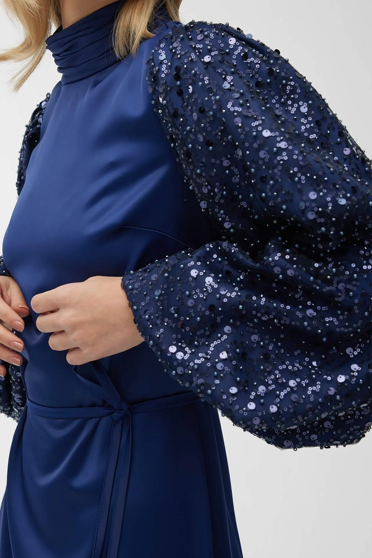 Manuka  Mit Stein besticktes Abendkleid Mitternachtsblau