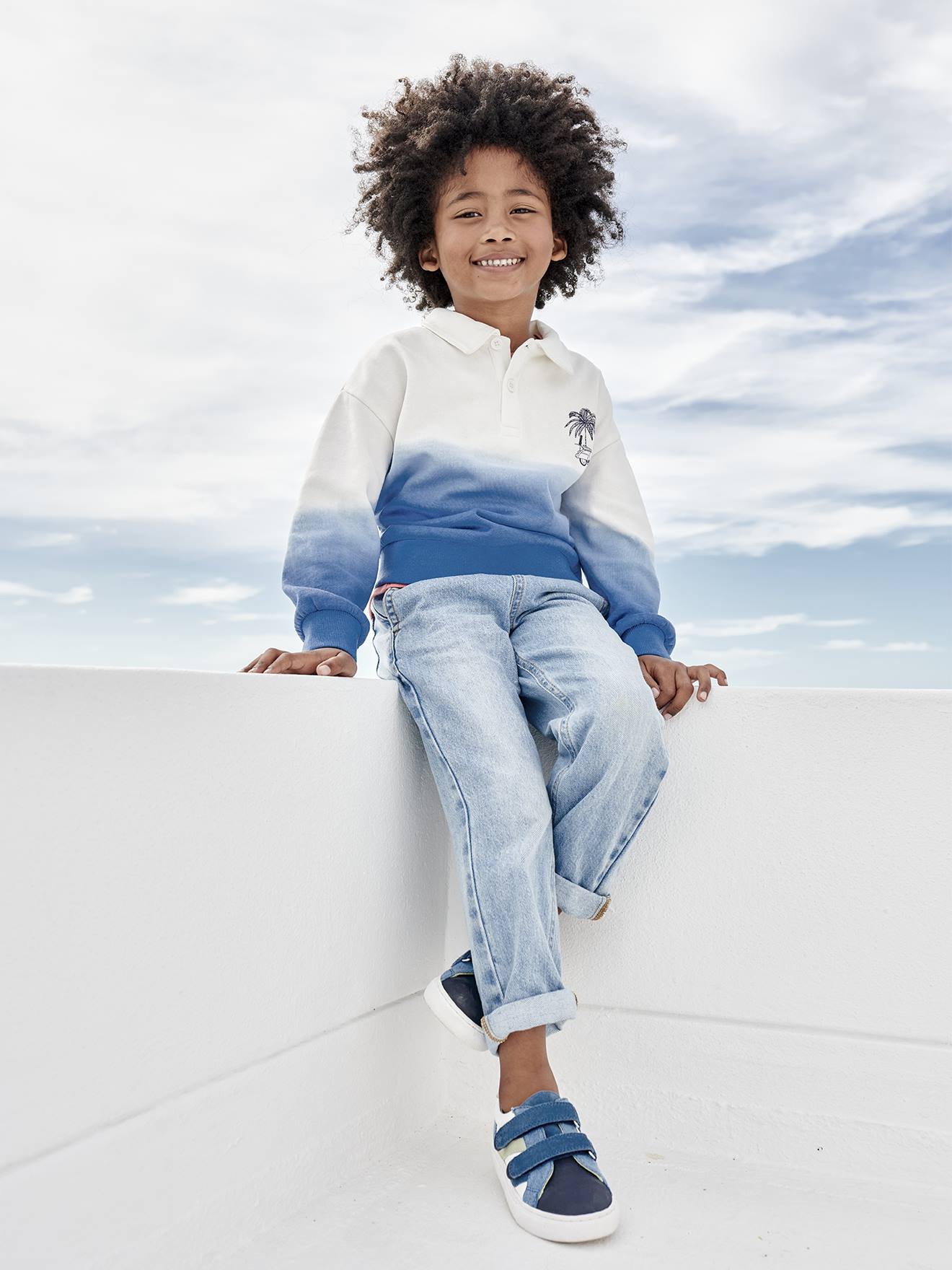 Vertbaudet Jungen Sweatshirt mit Polokragen - azurblau