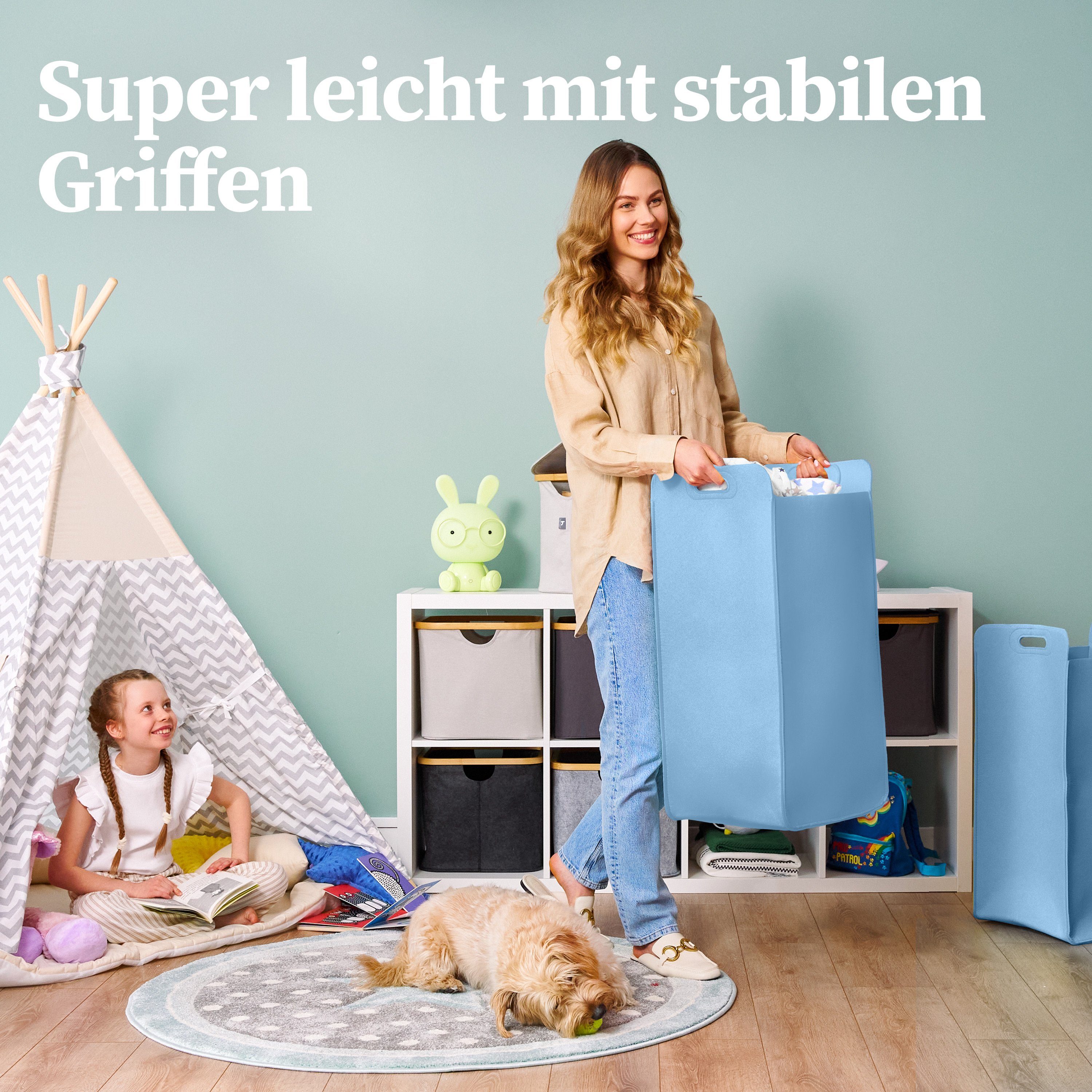 HENNEZ Wäschekorb, Wäschetonne (75L) aus Filz schmal und faltbar, Spielzeug Aufbewahrung, Wäschetonne groß